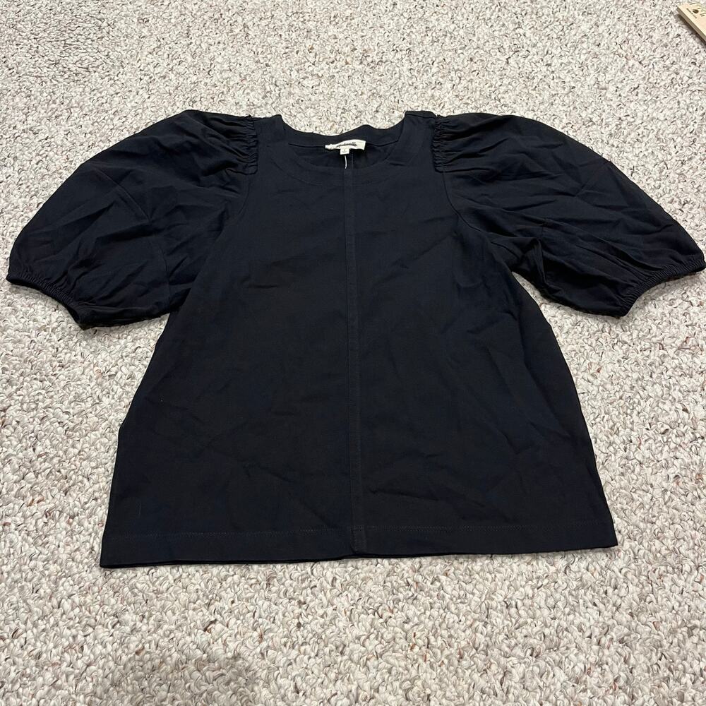 NWTMadewell Puff Sleeve Tee Sz S Black Casual Peasant Preppy Classic Cotton